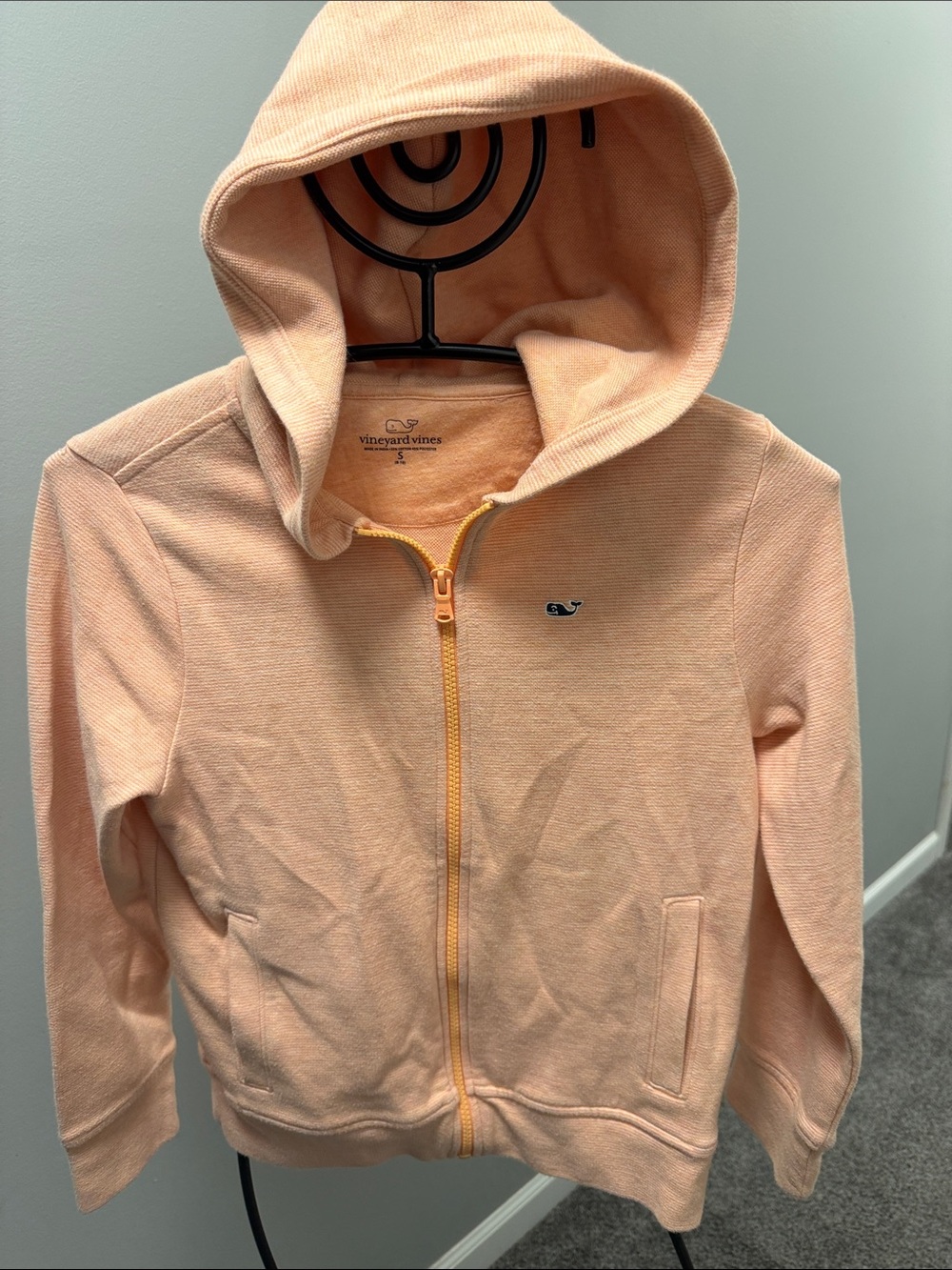 Vineyard Vines Kids Peach Zip Hoodie with Whale Logo